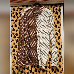 Woodin Men's Brown and Cream Patterned Button-Up Shirt